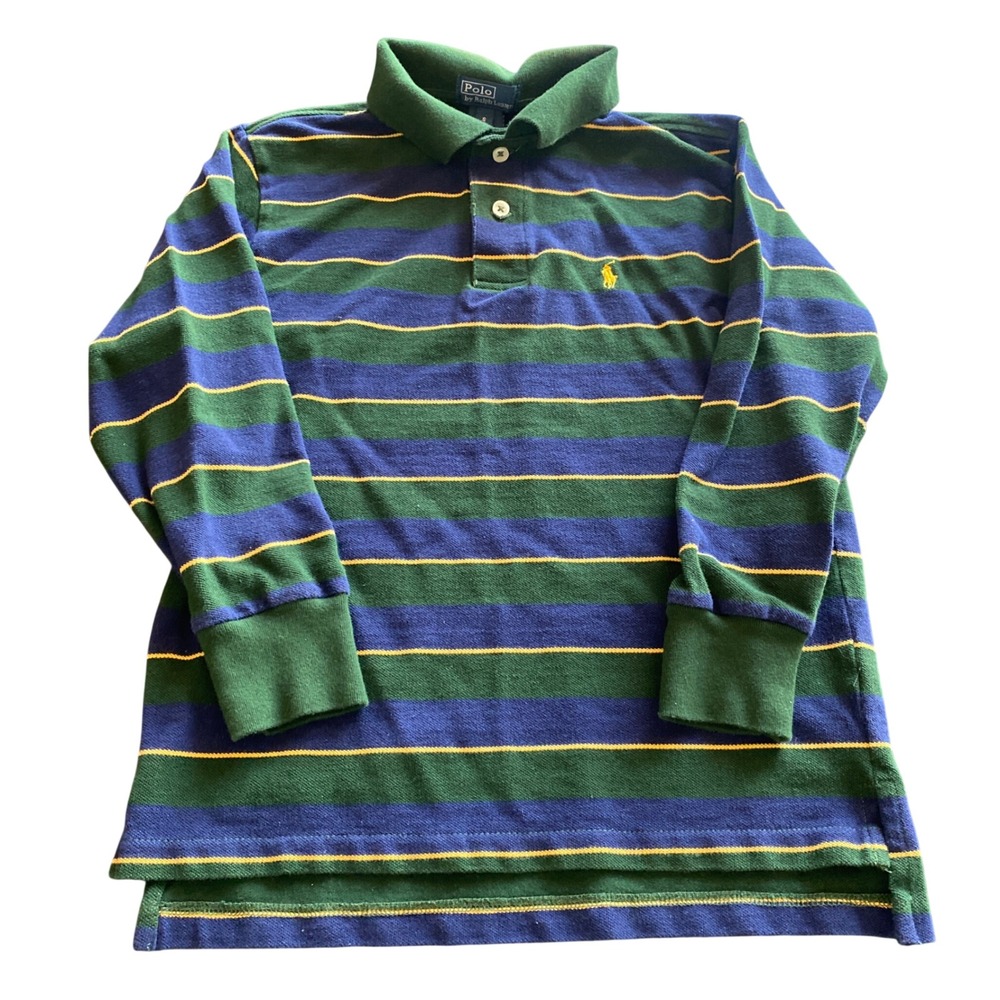 Polo Ralph Lauren Shirt Boys Small Kids Striped Preppy Vintage Rugby Long Sleeve